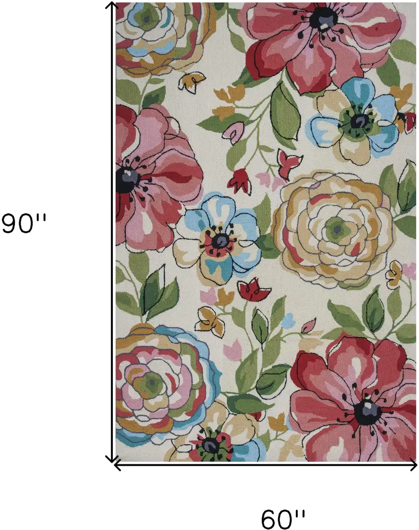 Sand Beige Hand Hooked Oversized Floral Indoor Area Rug Photo 3
