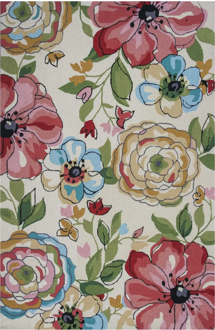 Sand Beige Hand Hooked Oversized Floral Indoor Area Rug Photo 2