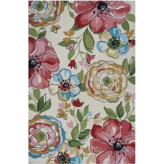 Sand Beige Hand Hooked Oversized Floral Indoor Area Rug Photo 2