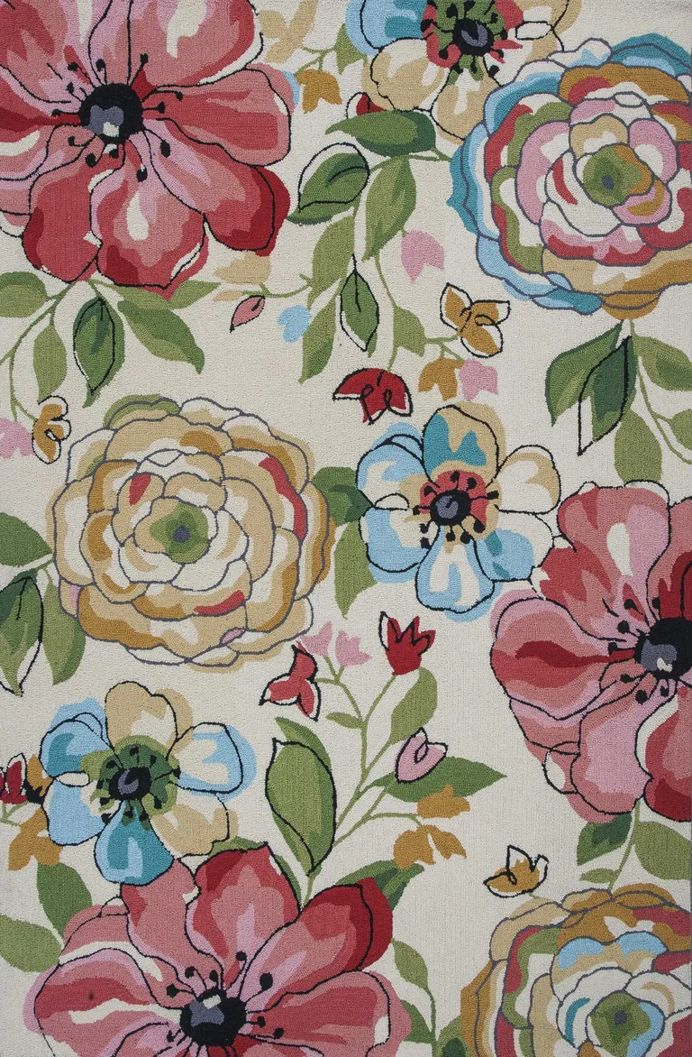 Sand Beige Hand Hooked Oversized Floral Indoor Area Rug Photo 1