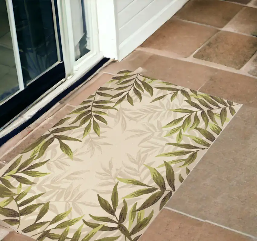 Beige Floral Indoor Outdoor Area Rug Photo 1