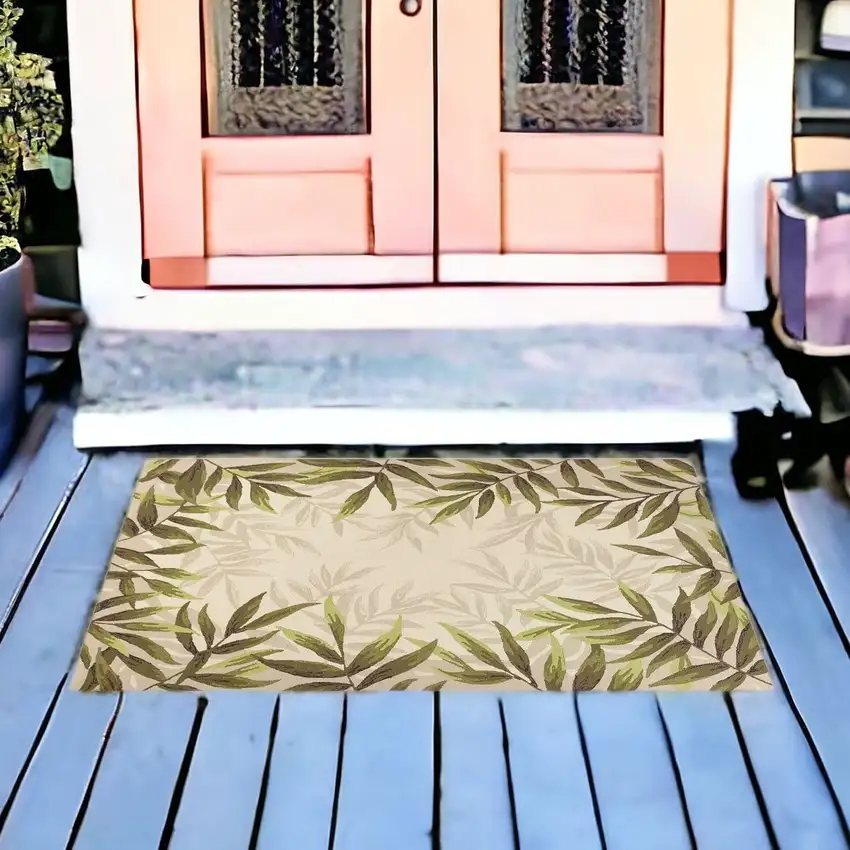Beige Floral Indoor Outdoor Area Rug Photo 4