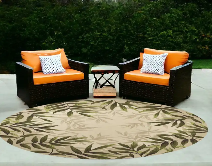 8' Sand Beige Hand Hooked Uv Treated Bordered Coastal Sea Grass Round Indoor Outdoor Area Rug Photo 1