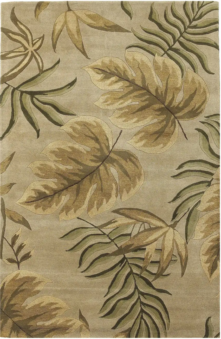 Sand Beige Hand Tufted Tropical Leaves Indoor Area Rug Photo 2
