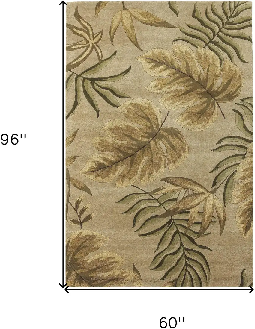 Sand Beige Hand Tufted Tropical Leaves Indoor Area Rug Photo 3