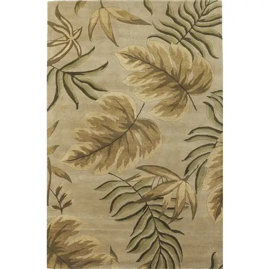 Sand And Beige Wool Botanical Leaves Hand Tufted Area Rug Photo 1
