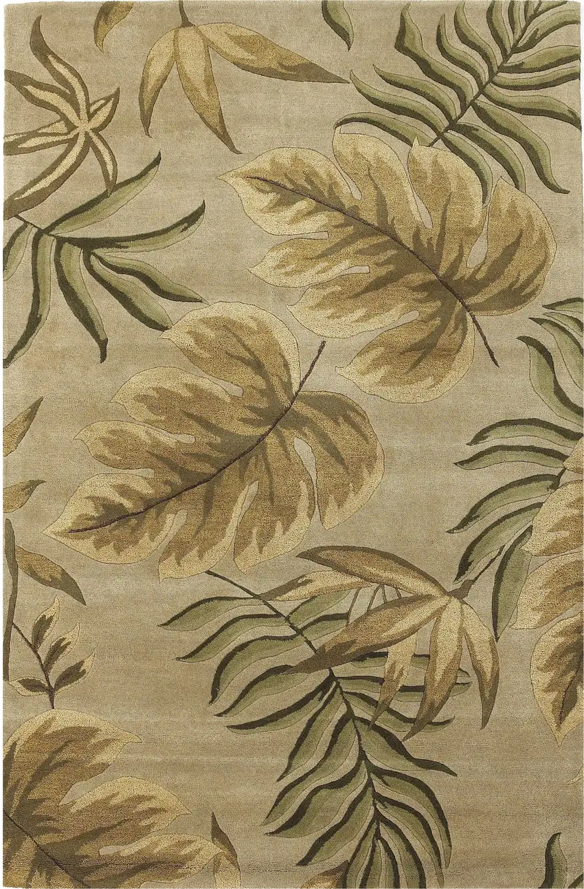 Sand And Beige Wool Botanical Leaves Hand Tufted Area Rug Photo 1
