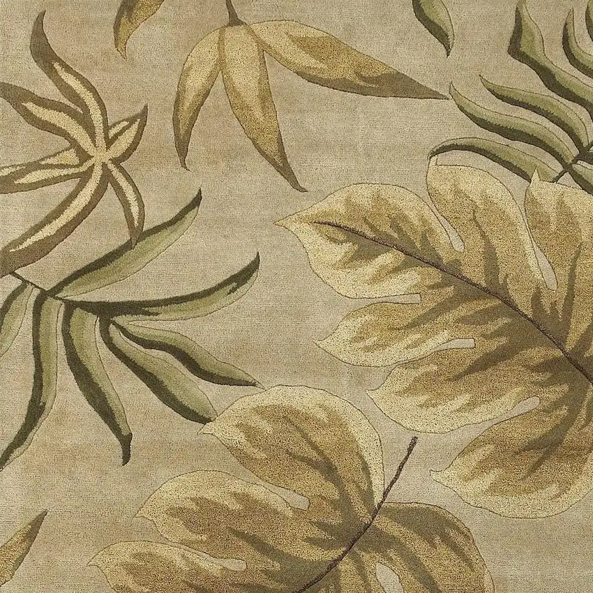Sand And Beige Wool Botanical Leaves Hand Tufted Area Rug Photo 3