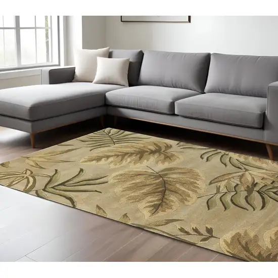 Sand And Beige Wool Botanical Leaves Hand Tufted Area Rug Photo 2