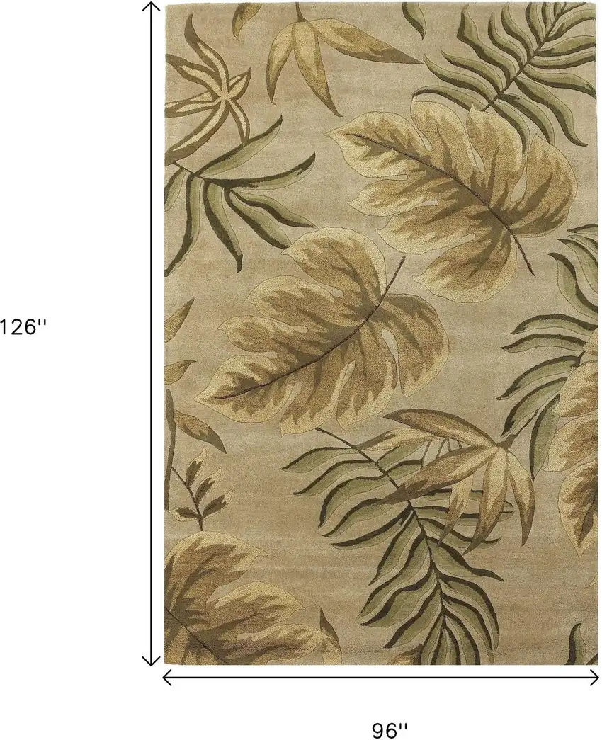 Sand And Beige Wool Botanical Leaves Hand Tufted Area Rug Photo 8