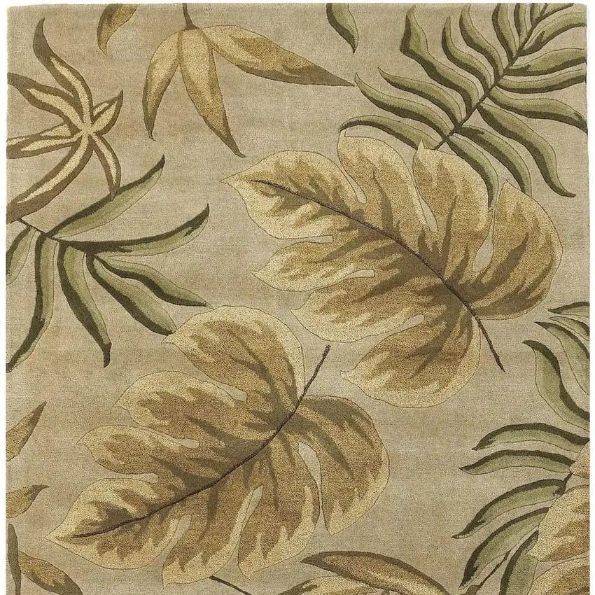 Sand And Beige Wool Botanical Leaves Hand Tufted Area Rug Photo 4