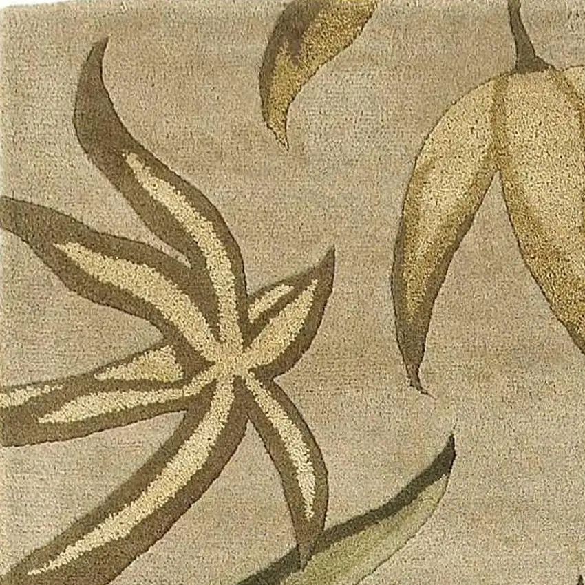 Sand And Beige Wool Botanical Leaves Hand Tufted Area Rug Photo 5