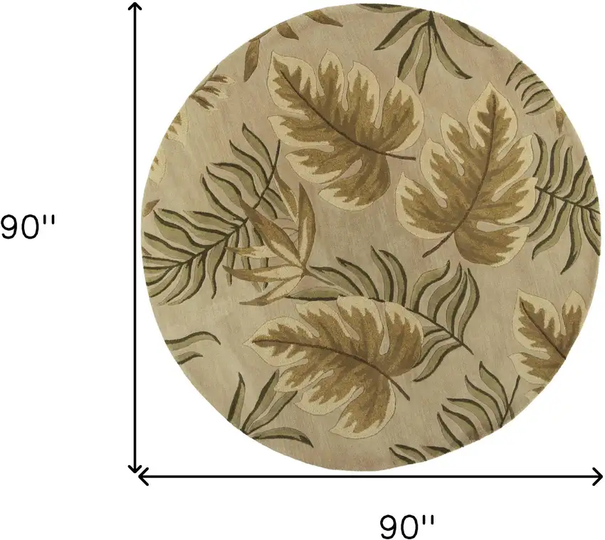 Sand Beige Hand Tufted Tropical Leaves Round Indoor Area Rug Photo 6