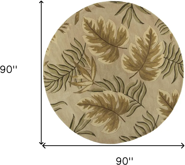 Sand Beige Hand Tufted Tropical Leaves Round Indoor Area Rug Photo 5