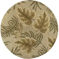 Photo of Sand Beige Hand Tufted Tropical Leaves Round Indoor Area Rug