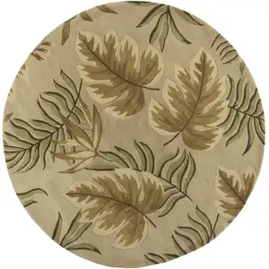 Photo of Sand Beige Hand Tufted Tropical Leaves Round Indoor Area Rug