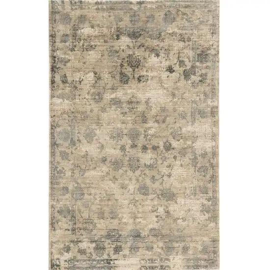 Beige And Blue Floral Medallion Hand Loomed Area Rug Photo 9