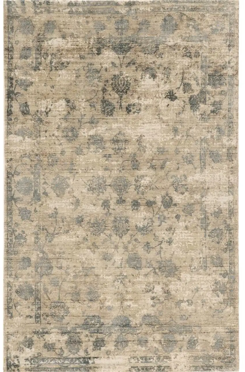Beige And Blue Floral Medallion Hand Loomed Area Rug Photo 9