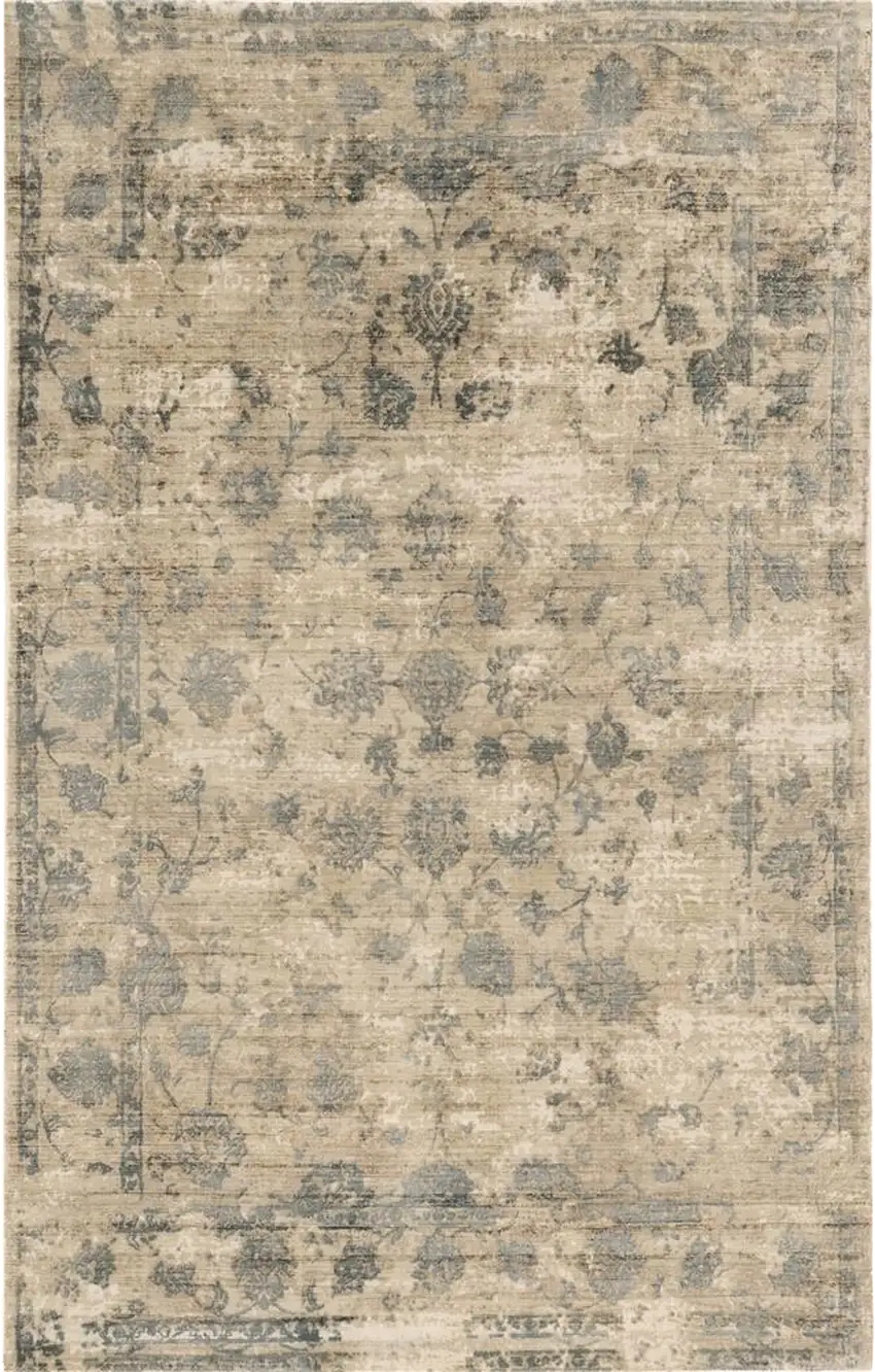 8'X10' Sand Blue Hand Loomed Traditional Floral Indoor Area Rug Photo 8
