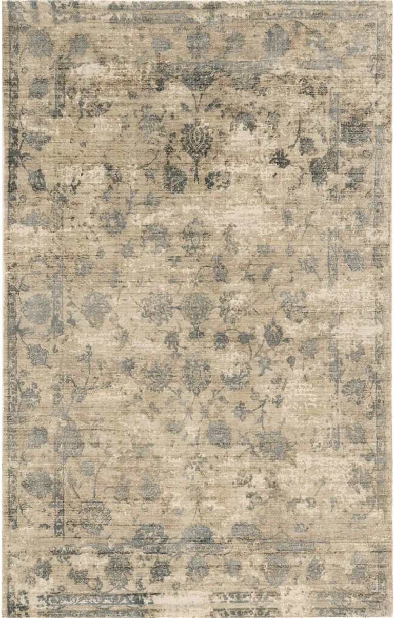 Sand Blue Hand Loomed Traditional Floral Indoor Area Rug Photo 5