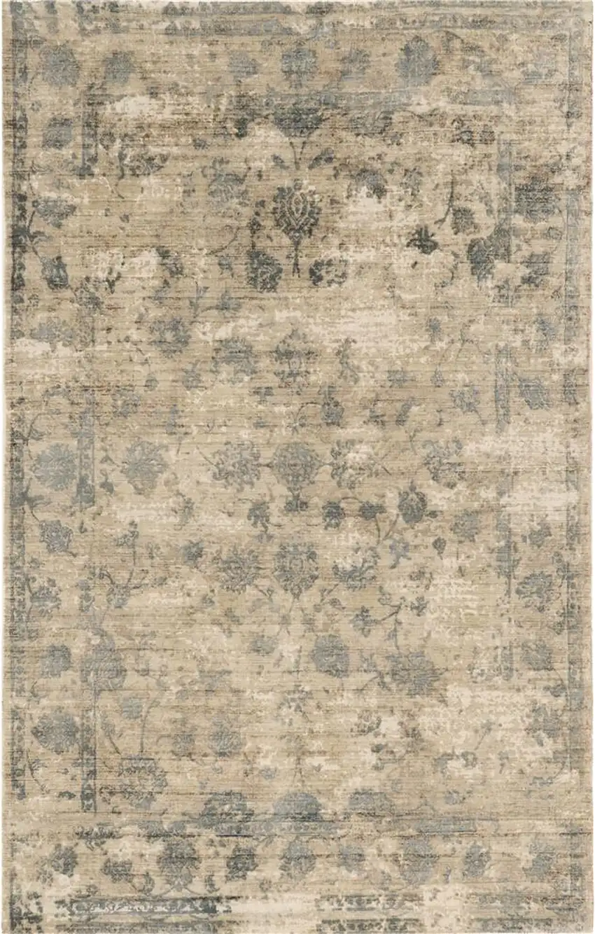 8'X10' Sand Blue Hand Loomed Traditional Floral Indoor Area Rug Photo 1