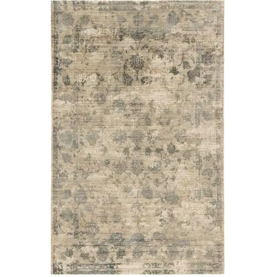 Beige And Blue Floral Medallion Hand Loomed Area Rug Photo 2