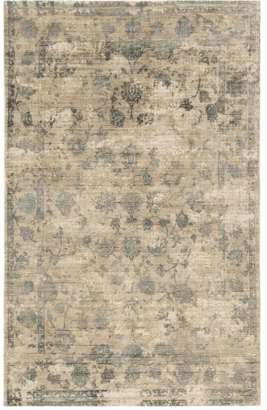 Beige And Blue Floral Medallion Hand Loomed Area Rug Photo 2