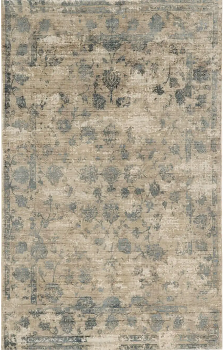 9'X12' Sand Blue Hand Loomed Traditional Floral Indoor Area Rug Photo 1