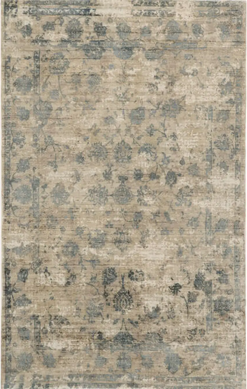 9'X12' Sand Blue Hand Loomed Traditional Floral Indoor Area Rug Photo 2