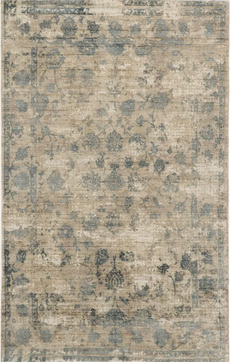 Sand Blue Hand Loomed Traditional Floral Indoor Area Rug Photo 3