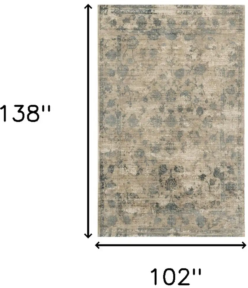 9'X12' Sand Blue Hand Loomed Traditional Floral Indoor Area Rug Photo 3