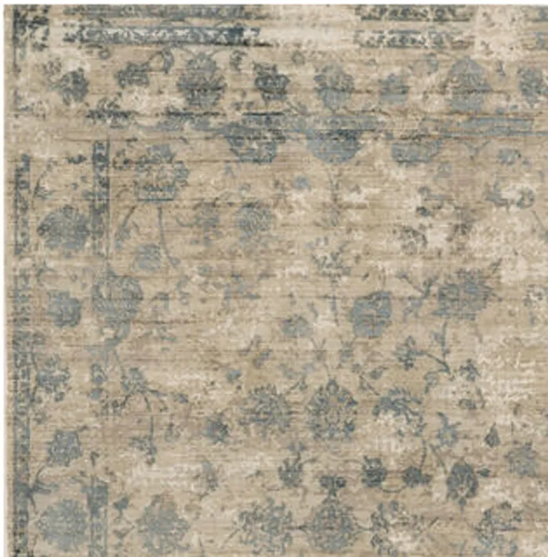 Sand Blue Hand Loomed Traditional Floral Indoor Area Rug Photo 5