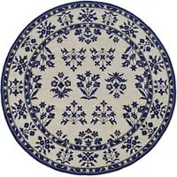 Photo of Sand Blue Hand Woven UV Treated Bordered Floral Traditional Indoor Outdoor Area Rug