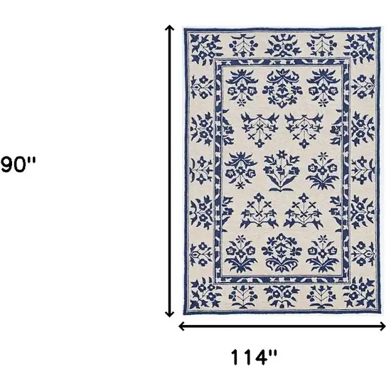 8'X10' Sand Blue Hand Woven Uv Treated Bordered Floral Traditional Indoor Outdoor Area Rug Photo 7