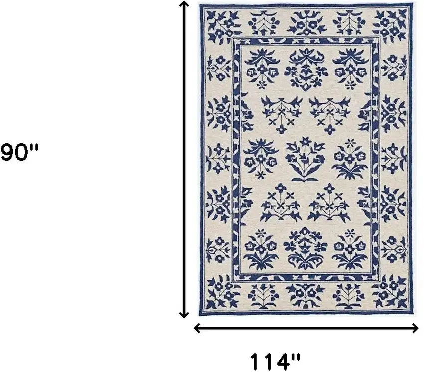8'X10' Sand Blue Hand Woven Uv Treated Bordered Floral Traditional Indoor Outdoor Area Rug Photo 7