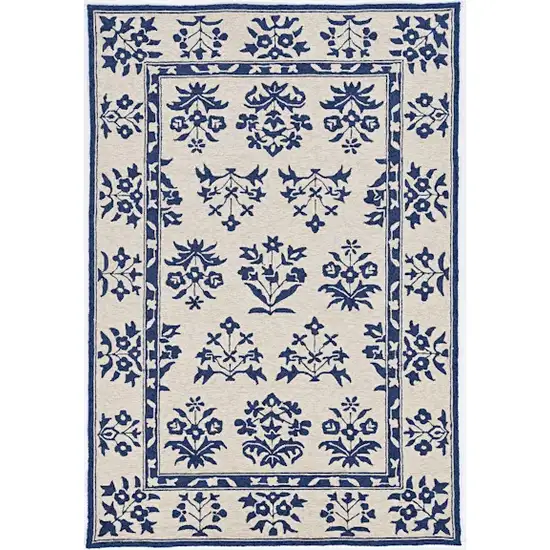 8'X10' Sand Blue Hand Woven Uv Treated Bordered Floral Traditional Indoor Outdoor Area Rug Photo 1