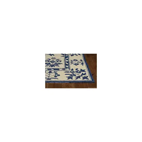 8'X10' Sand Blue Hand Woven Uv Treated Bordered Floral Traditional Indoor Outdoor Area Rug Photo 3
