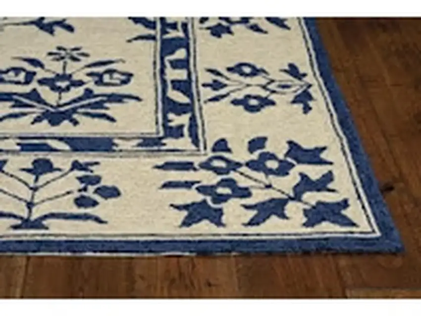 8'X10' Sand Blue Hand Woven Uv Treated Bordered Floral Traditional Indoor Outdoor Area Rug Photo 3