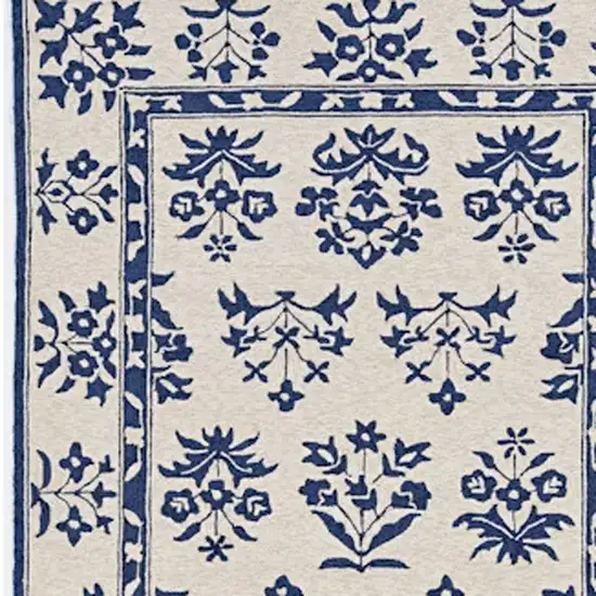 8'X10' Sand Blue Hand Woven Uv Treated Bordered Floral Traditional Indoor Outdoor Area Rug Photo 5