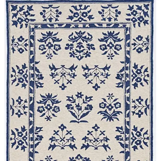 8'X10' Sand Blue Hand Woven Uv Treated Bordered Floral Traditional Indoor Outdoor Area Rug Photo 6