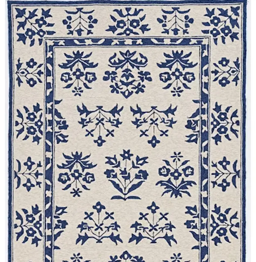 8'X10' Sand Blue Hand Woven Uv Treated Bordered Floral Traditional Indoor Outdoor Area Rug Photo 6