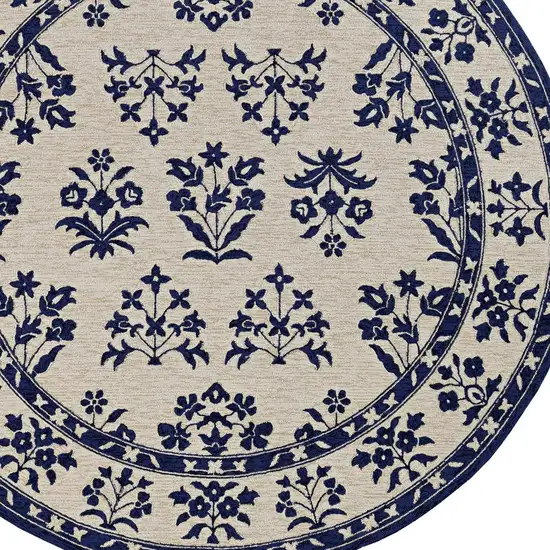 Sand Blue Hand Woven UV Treated Bordered Floral Traditional Indoor Outdoor Area Rug Photo 3