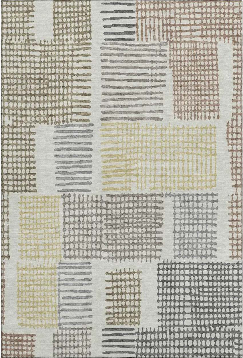 Sand Brown And Ivory Geometric Washable Area Rug With UV Protection Photo 1