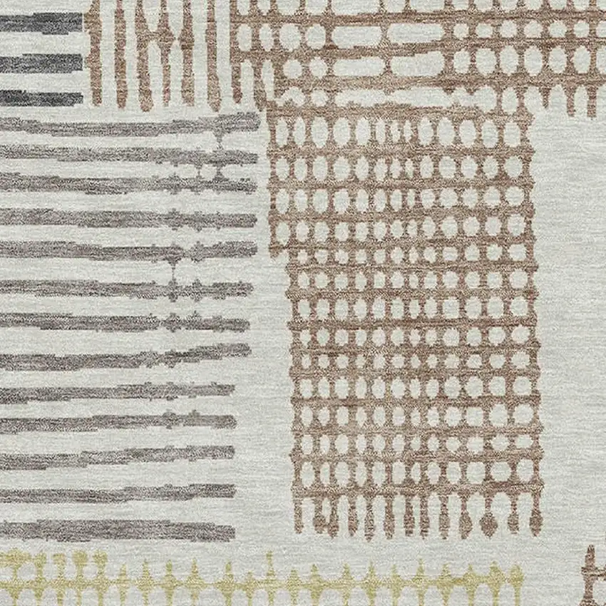 Sand Brown And Ivory Geometric Washable Area Rug With UV Protection Photo 3