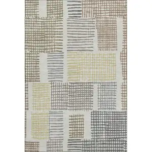 Photo of Sand Brown And Ivory Geometric Washable Area Rug With UV Protection