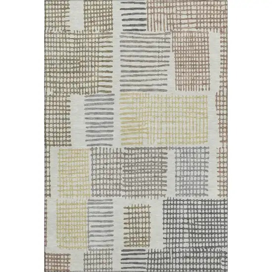 Sand Brown And Ivory Geometric Washable Area Rug With UV Protection Photo 1