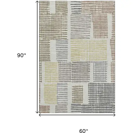 Sand Brown And Ivory Geometric Washable Area Rug With UV Protection Photo 9