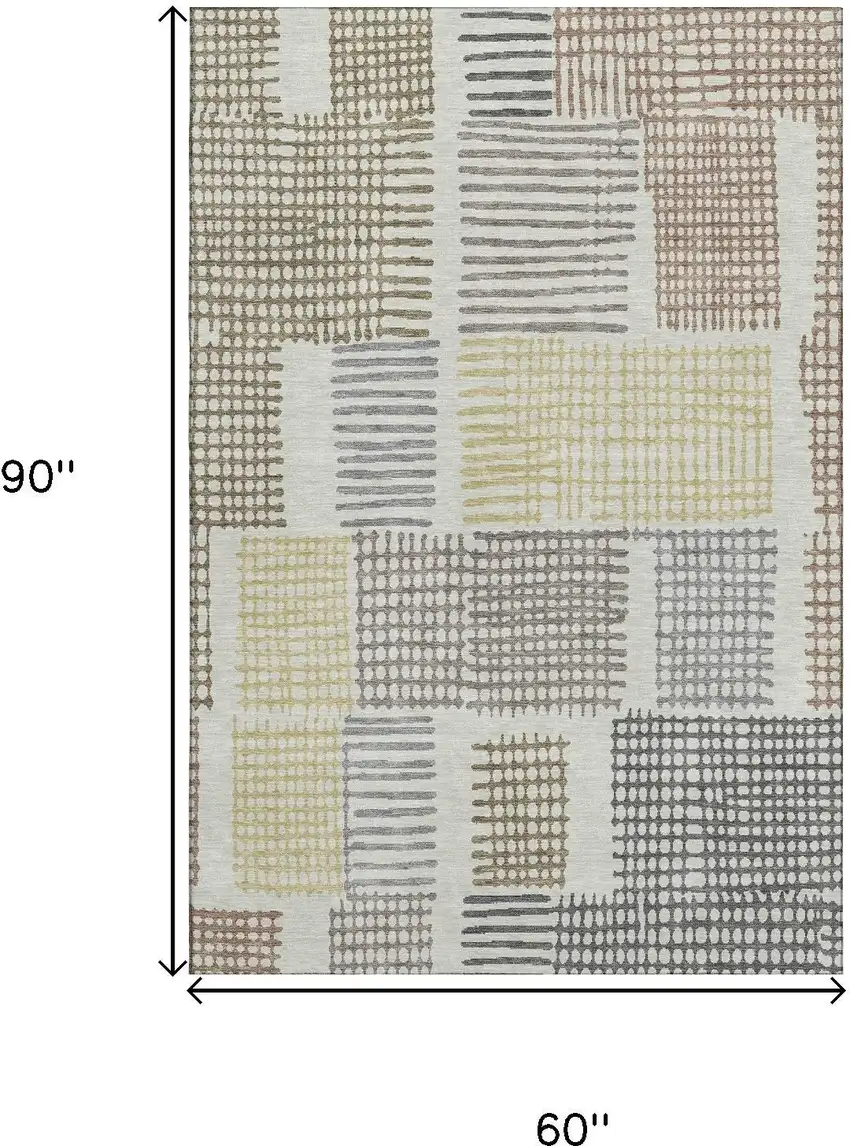 Sand Brown And Ivory Geometric Washable Area Rug With UV Protection Photo 9