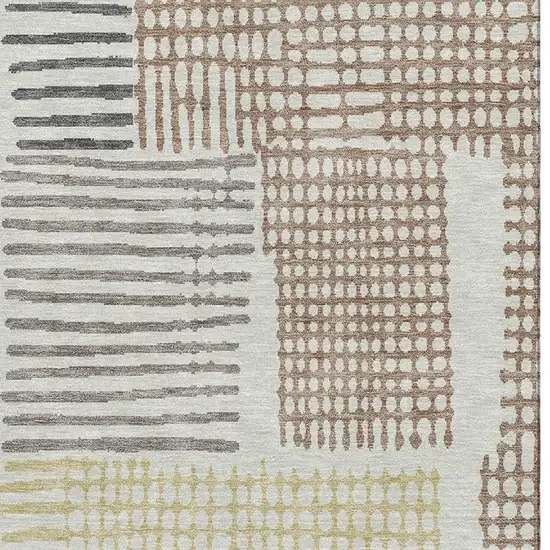 Sand Brown And Ivory Geometric Washable Area Rug With UV Protection Photo 4