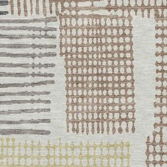 Sand Brown And Ivory Geometric Washable Area Rug With UV Protection Photo 3
